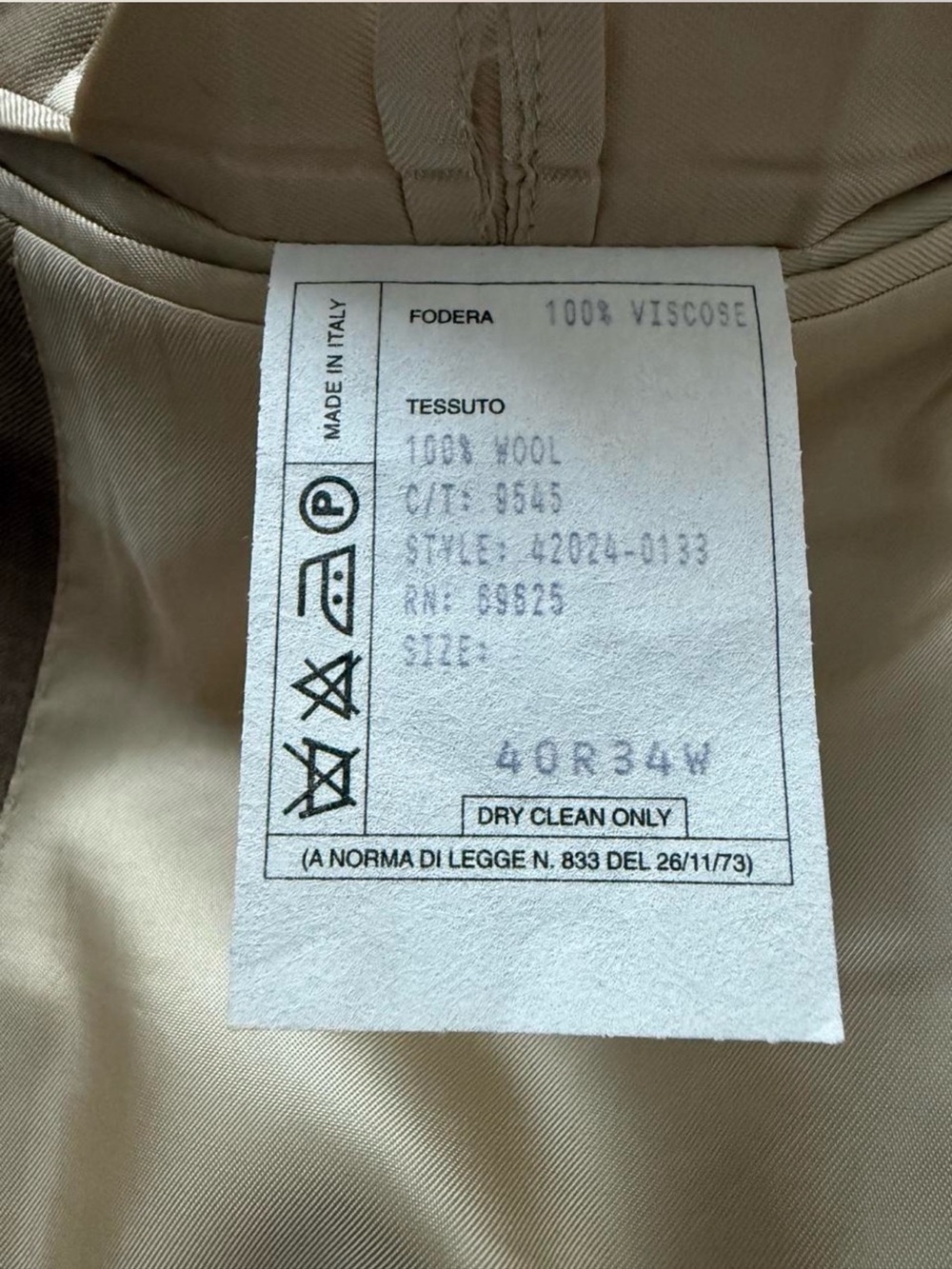Cesarani Italy 100% Wool Sport Coat Blazer 40R Beige Taupe Trabaldo Togna - Picture 5 of 5